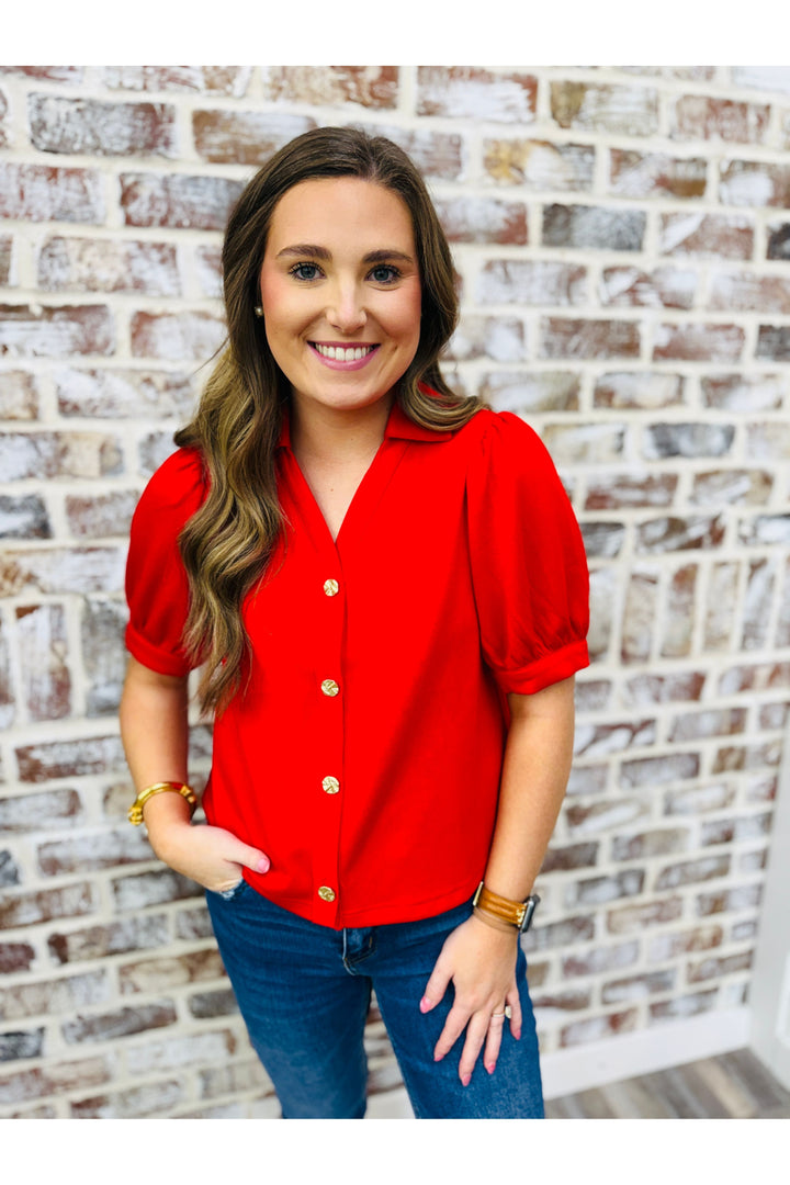 Red Button Detail Top