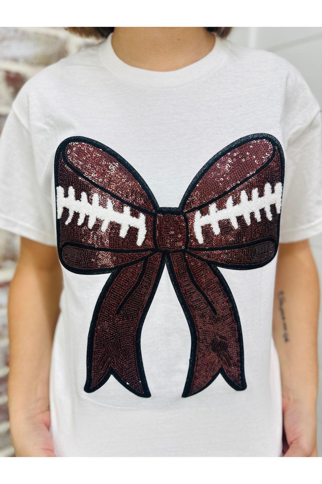 Sequins Football Bow Patch Tee