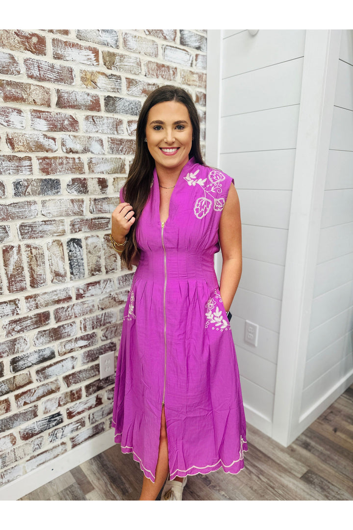 Lilac Loving Zipper Midi Dress