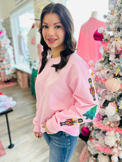 Nutcracker + Christmas Tree Sparkle Sleeve Sweatshirt