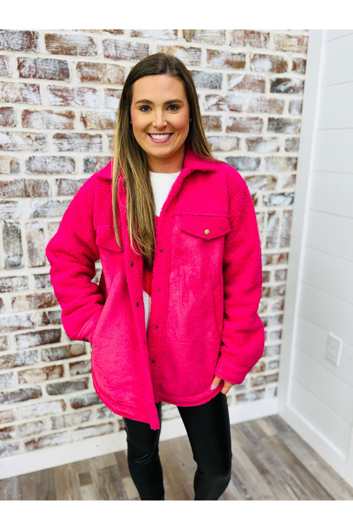 Hot Pink Oversized Button Down Jacket