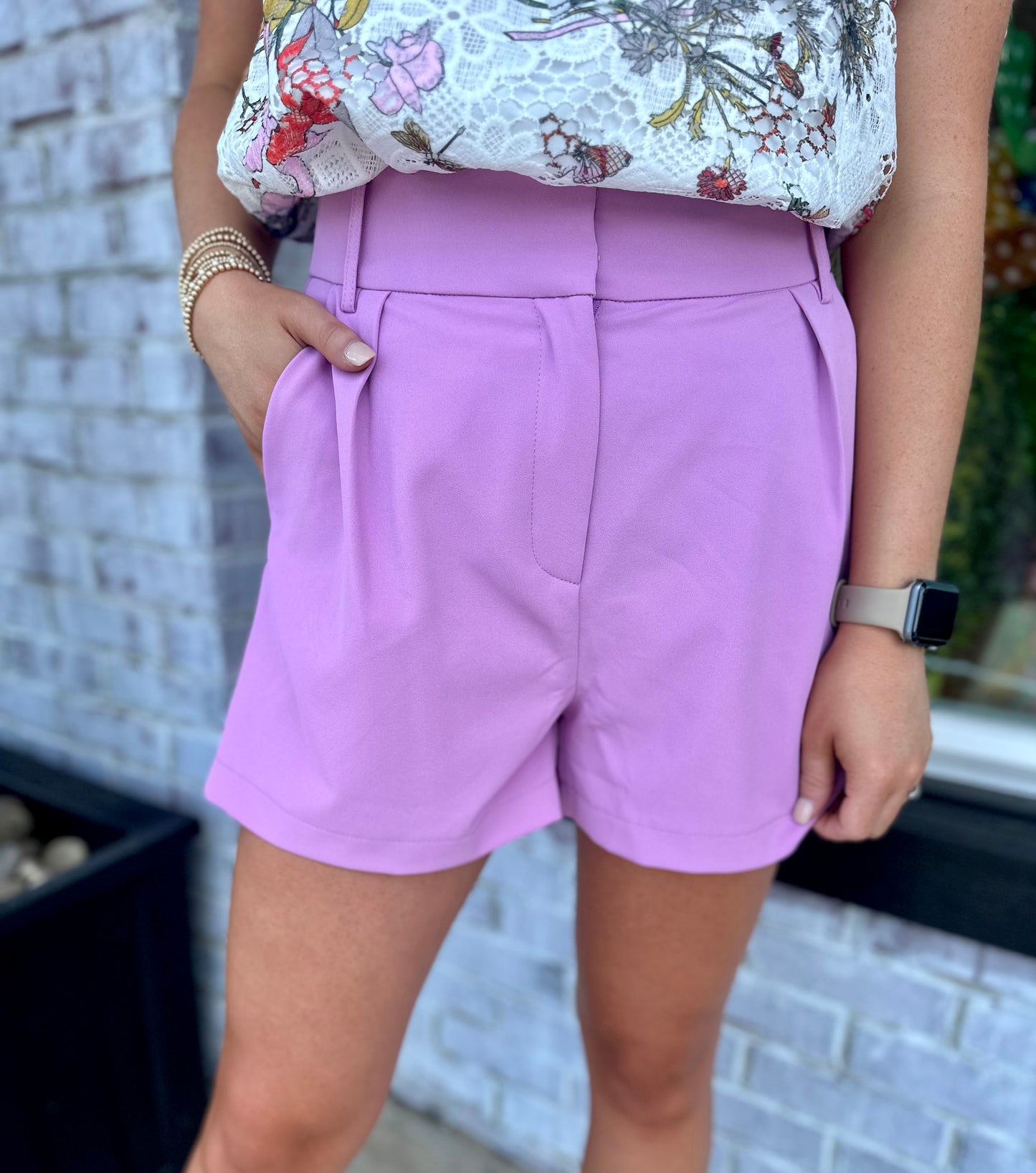 Lavender Pleated Shorts