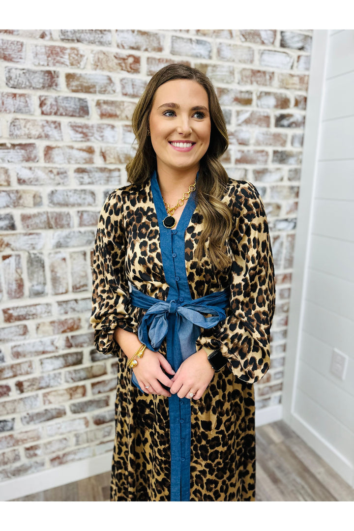 Denim + Leopard Maxi Dress