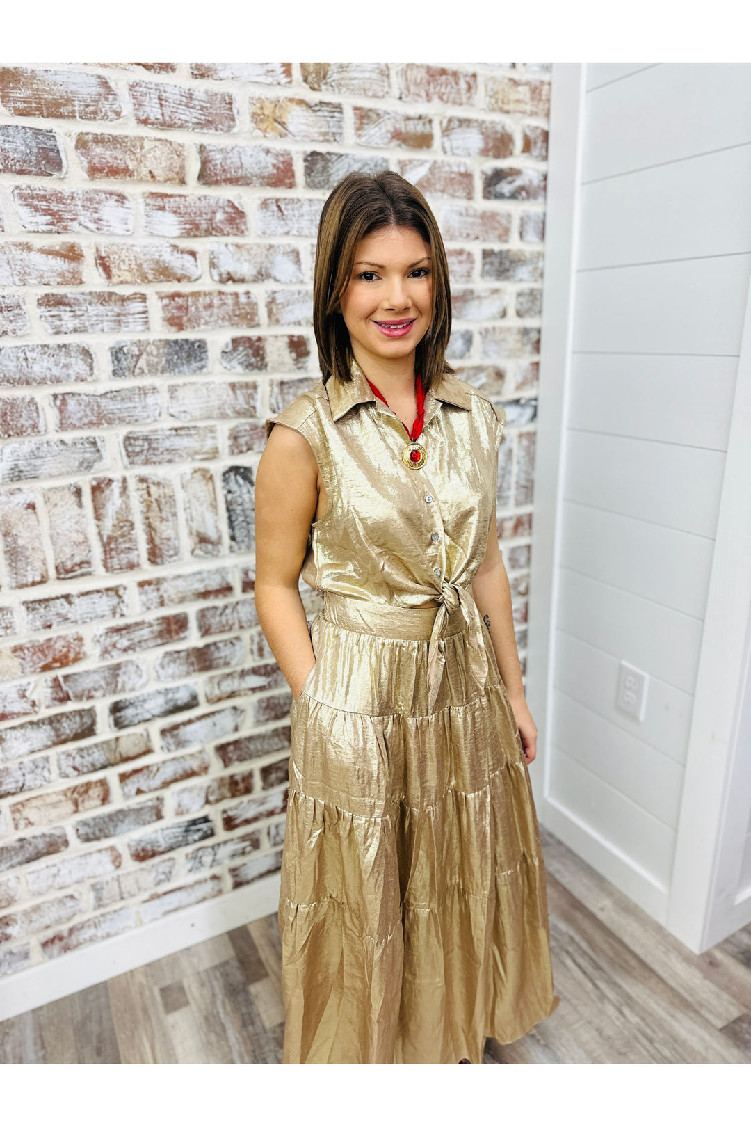 Effortless Elegance Metallic Gold Midi