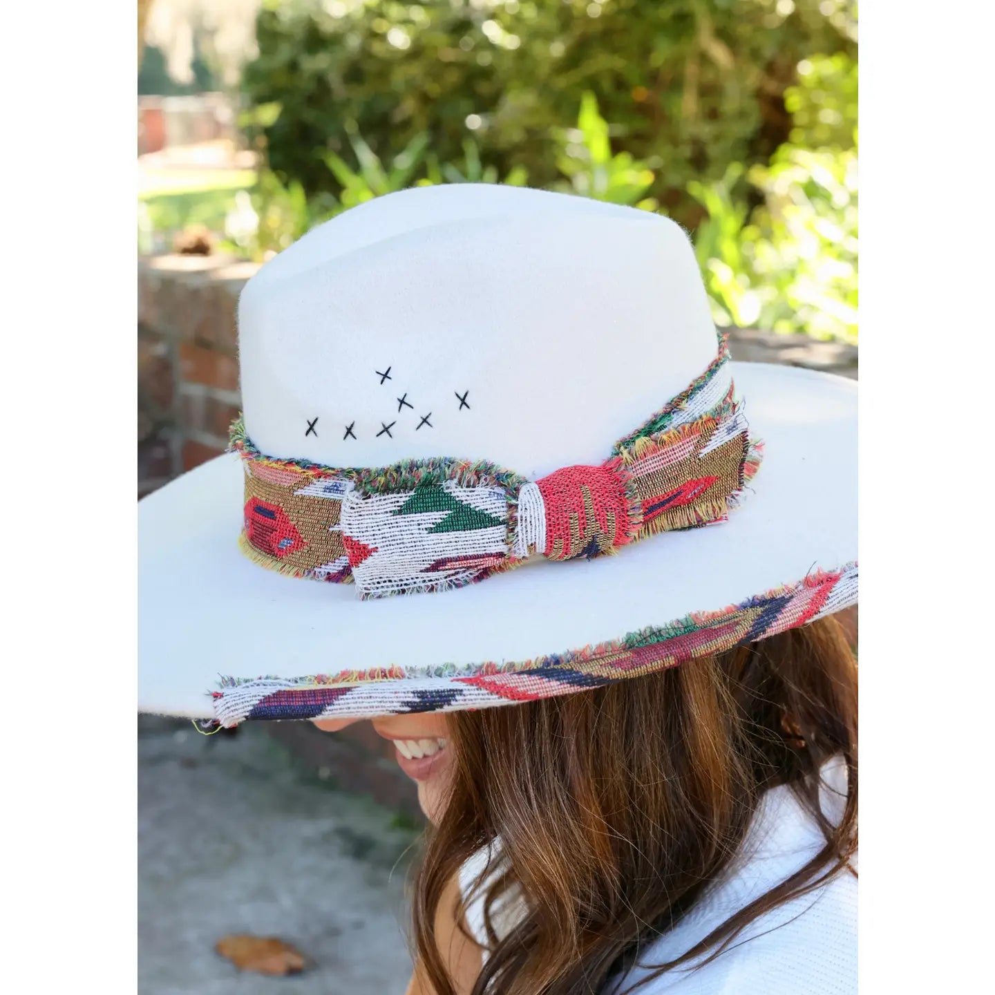 Lucie Hat with Aztec Accents Ivory