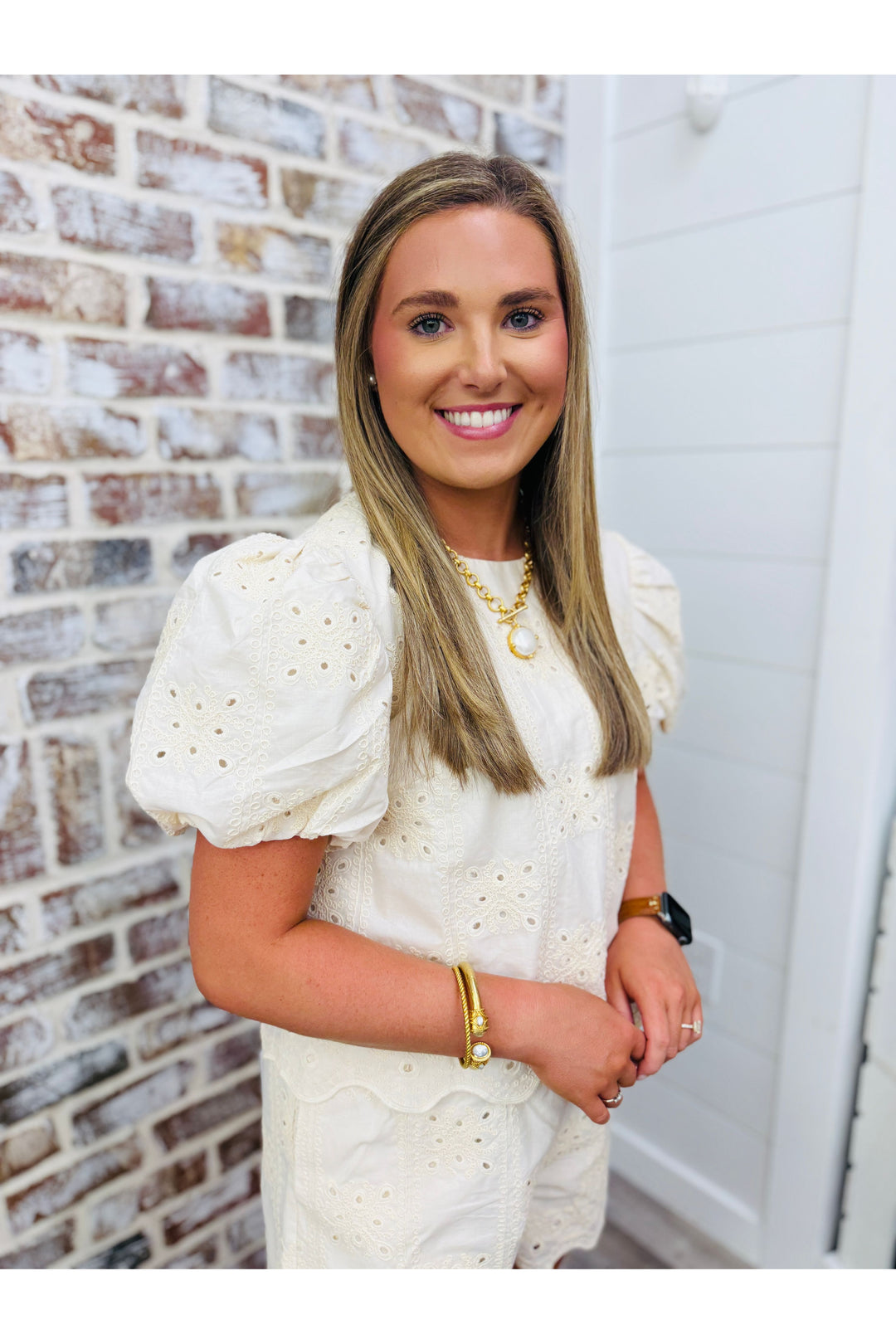 Ivory Scalloped Eyelet Top