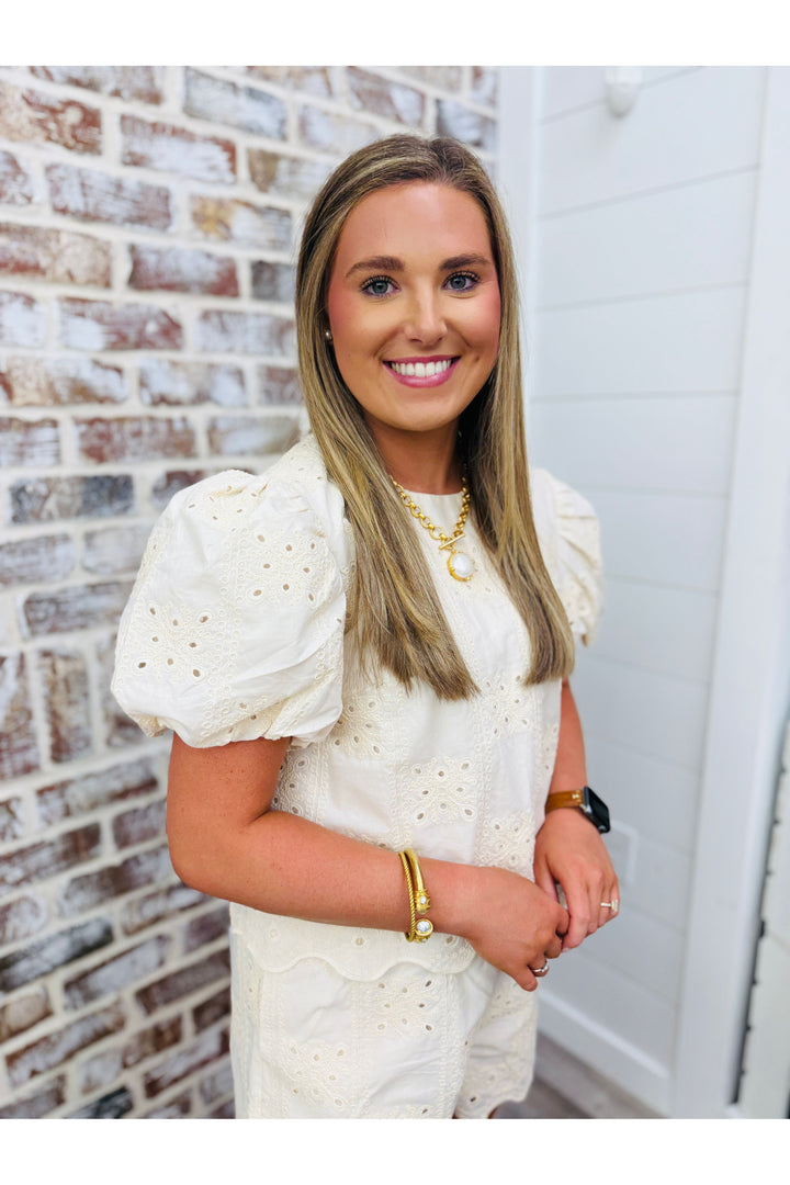 Ivory Scalloped Eyelet Top