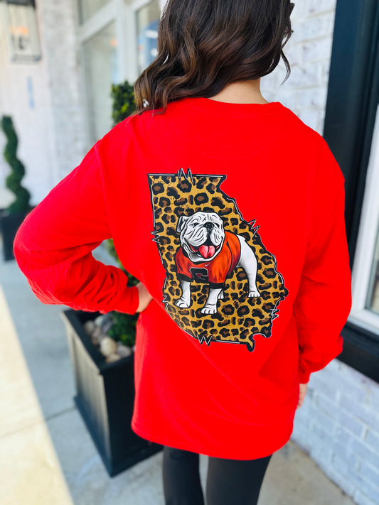 Georgia Bulldog - Leopard State Long Sleeve Tee