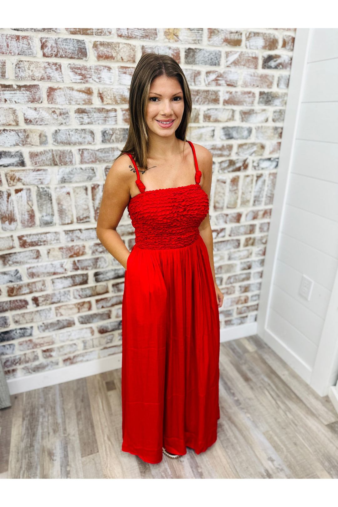 Smocked Red Maxi Dress