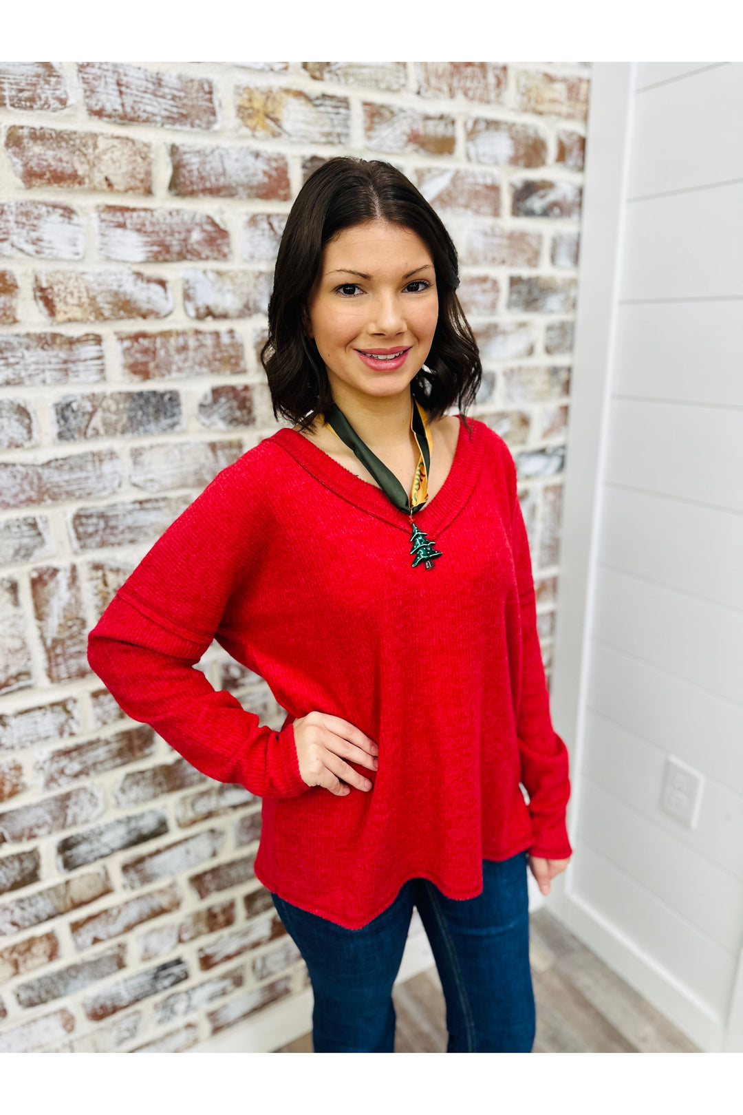 Soft & Cozy V-neck Top - Red