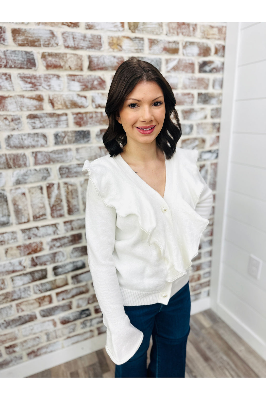 Pearl Ruffle Detail Top