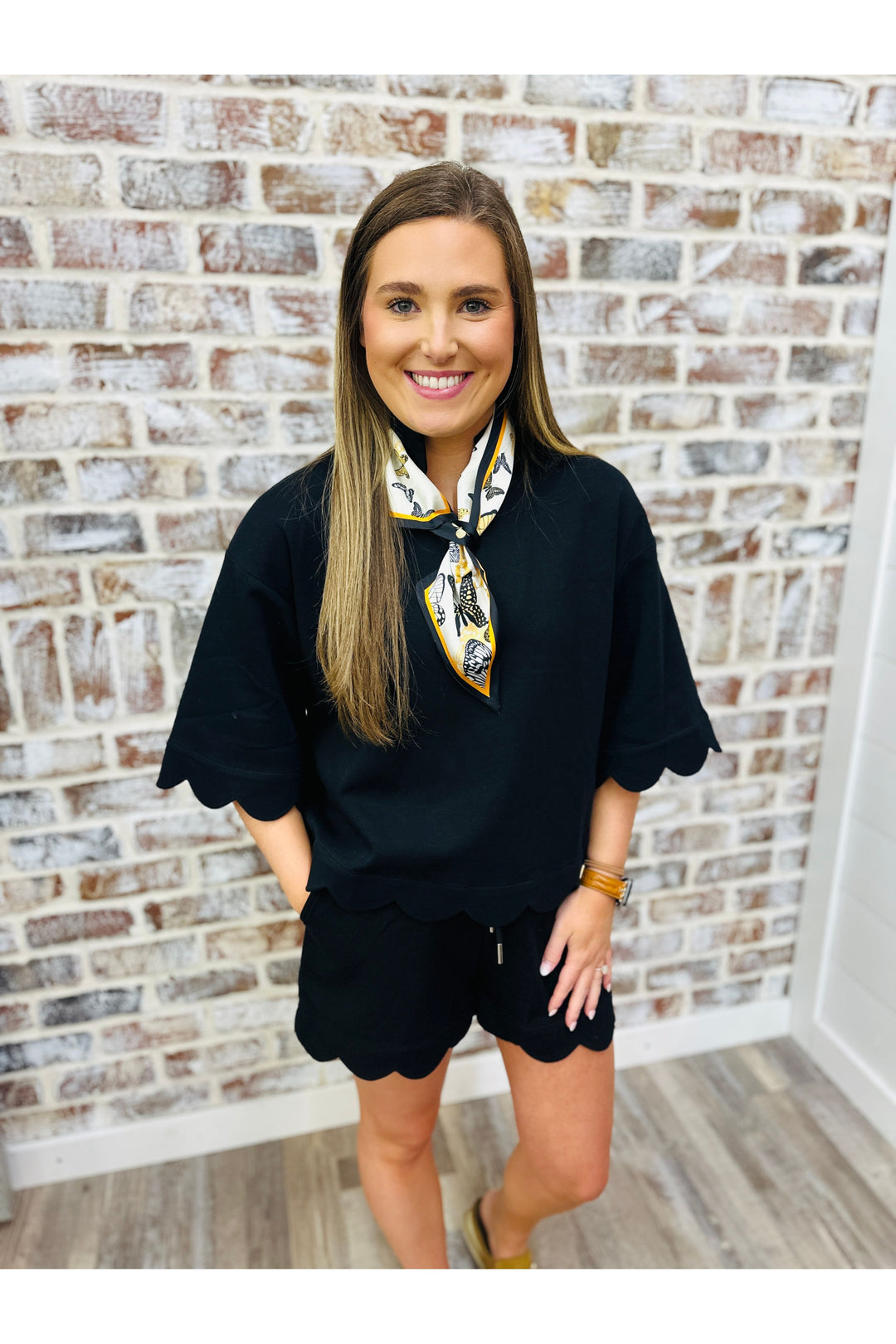 Black Scalloped Shorts