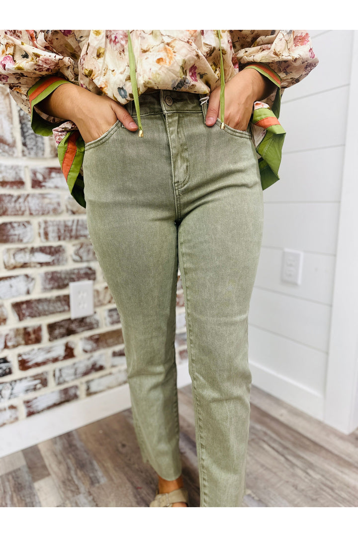 Light Olive High Rise Straight Pants