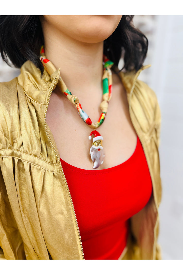 Santa Charm Detail Scarf Necklace