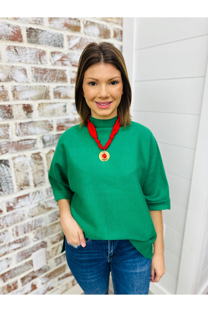 Rolled Sleeve Green Top