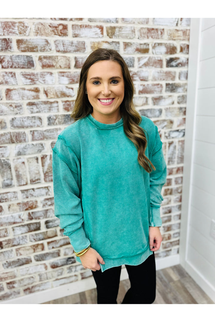 Kelly Green Oversized Ribbed Sweatshirt