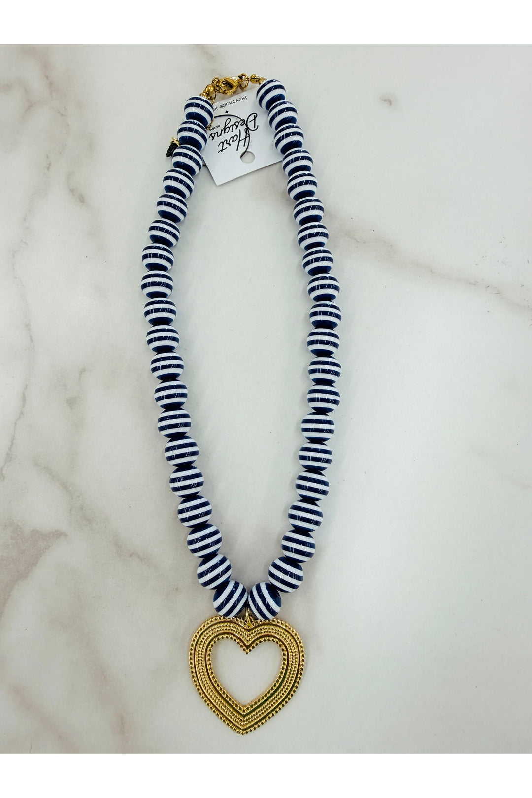 Navy Stripes Heart Necklace