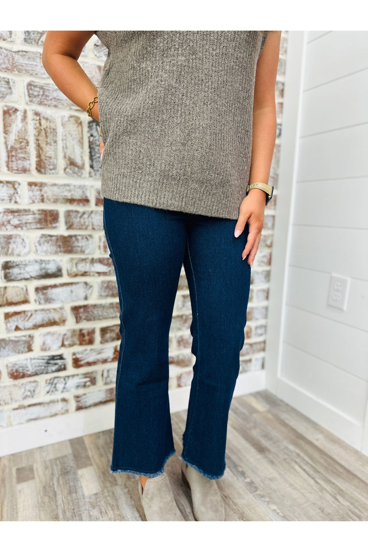 Dark Denim High Waisted Flare Pants