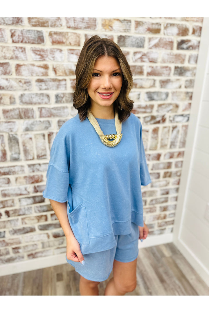 Dusty Blue Acid Wash Set