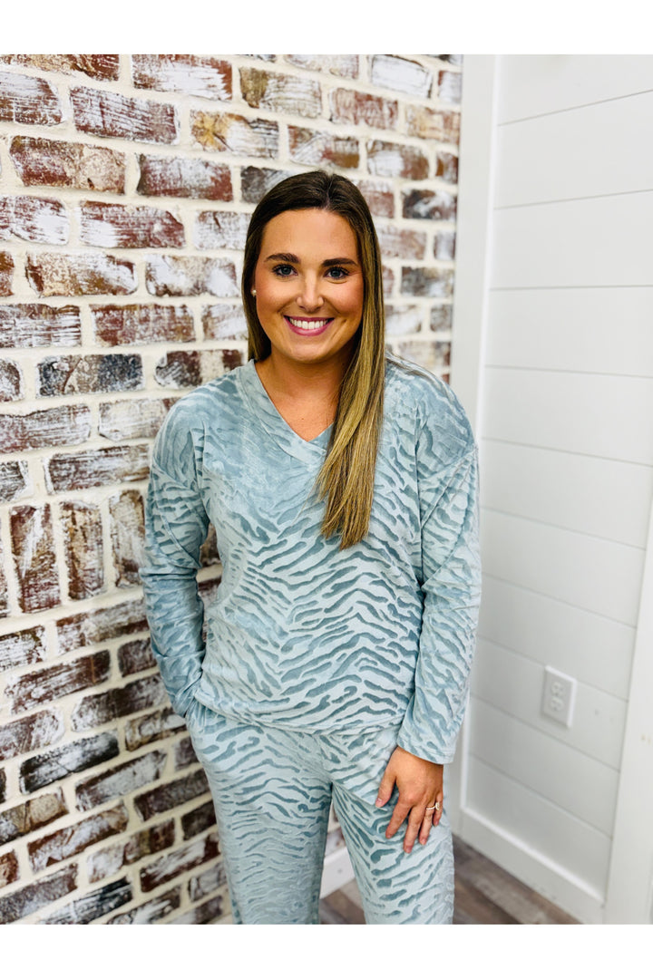 Blue Haze Luxe Zebra Lounge Top