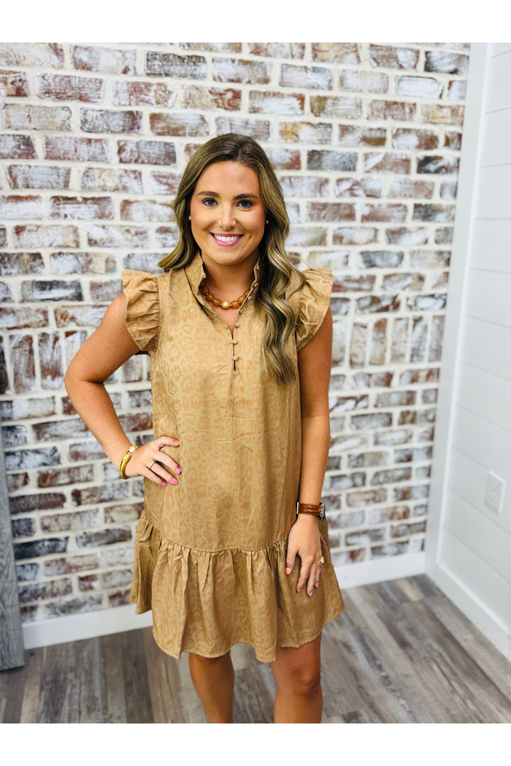 Taupe Leopard Ruffle Dress
