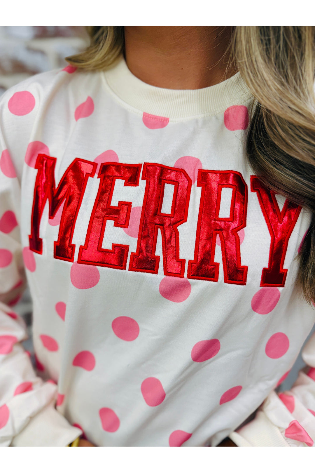 Metallic Merry on Polka Dot Top