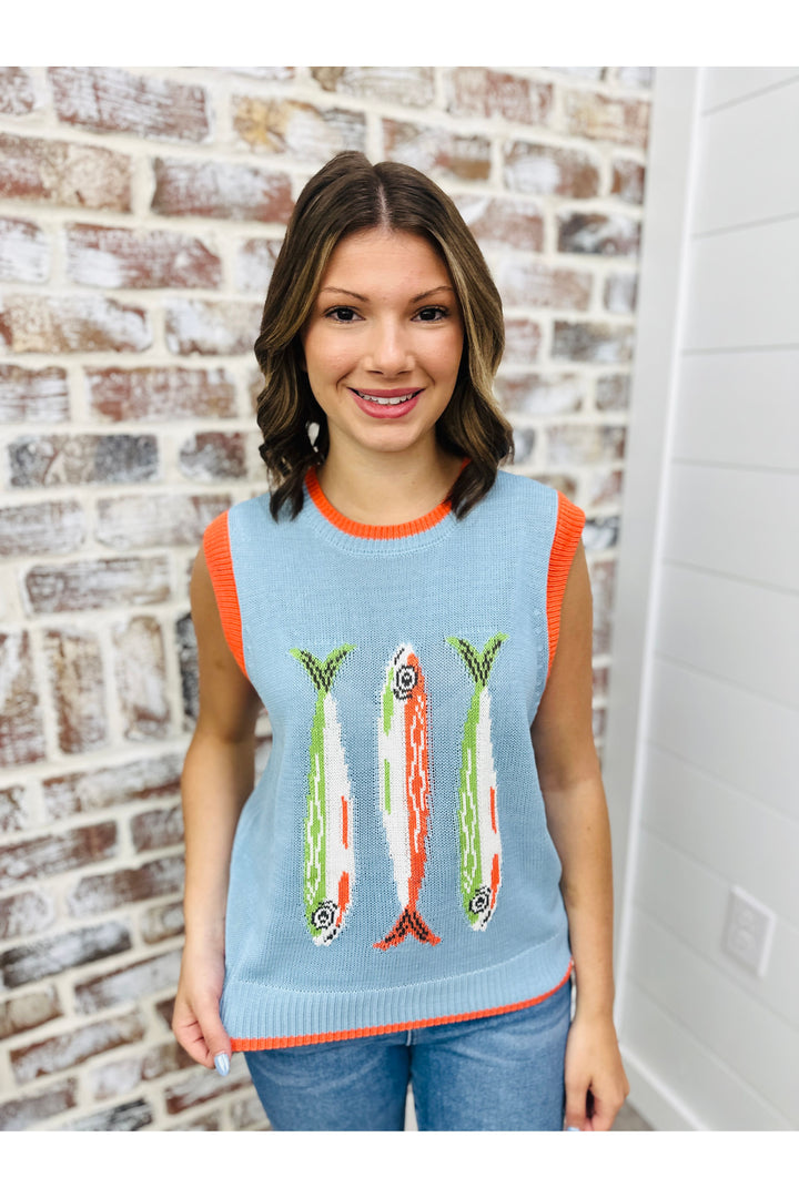 Fish Graphic Sweater Vest