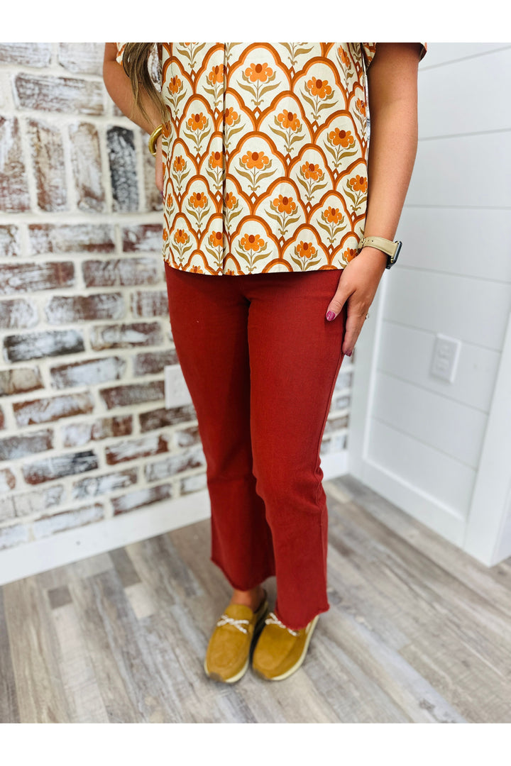 Rust High Waisted Flare Pants