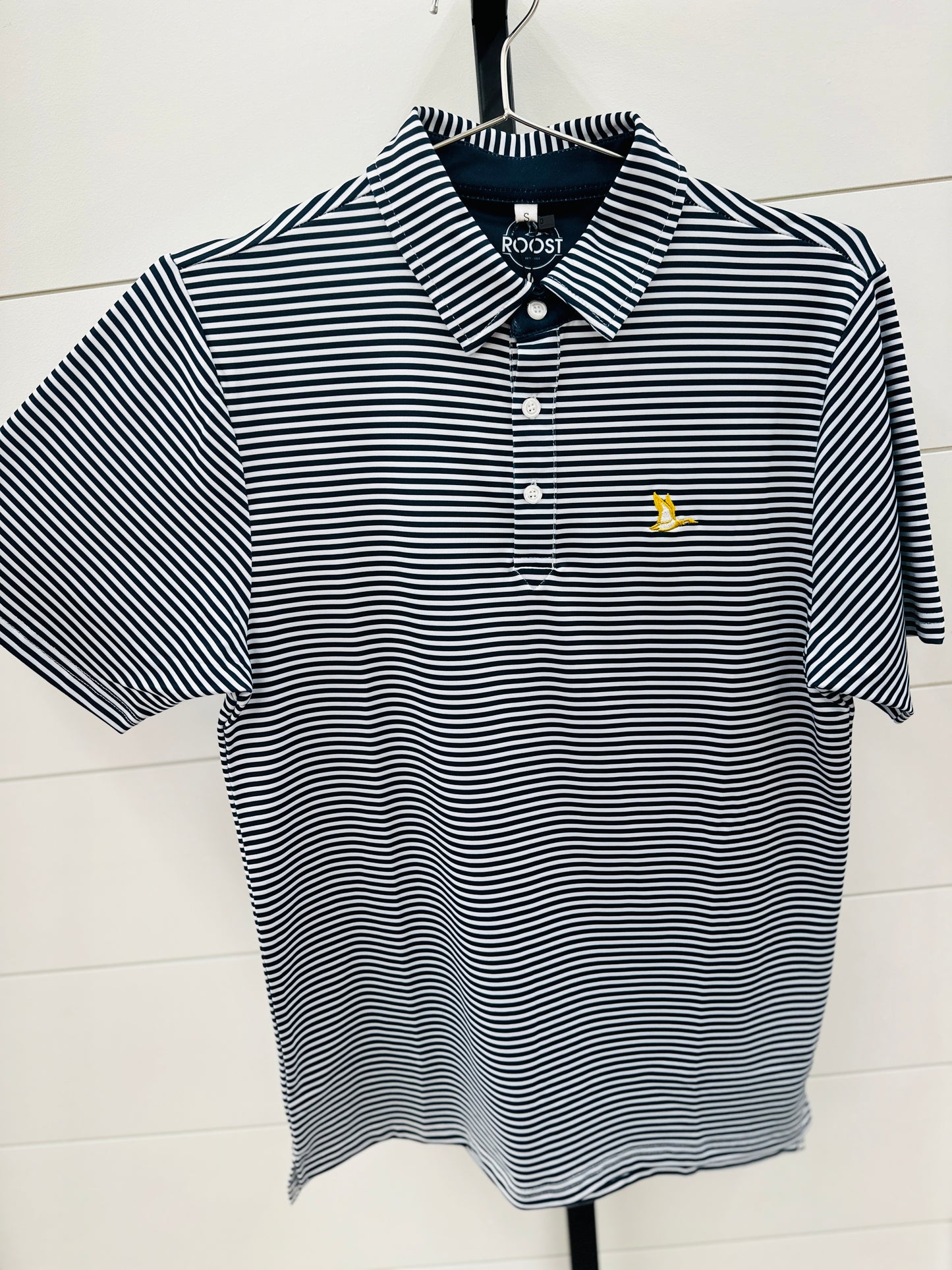 Roost Waterfowl-Navy/White Striped Polo