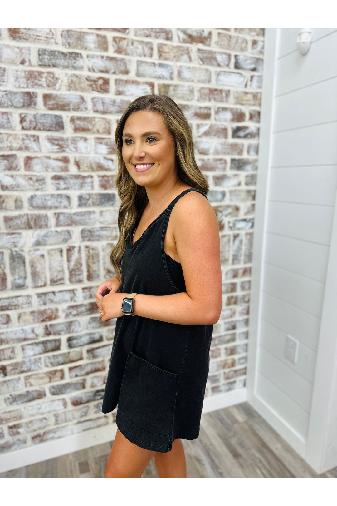 Washed Black Sporty Romper Dress