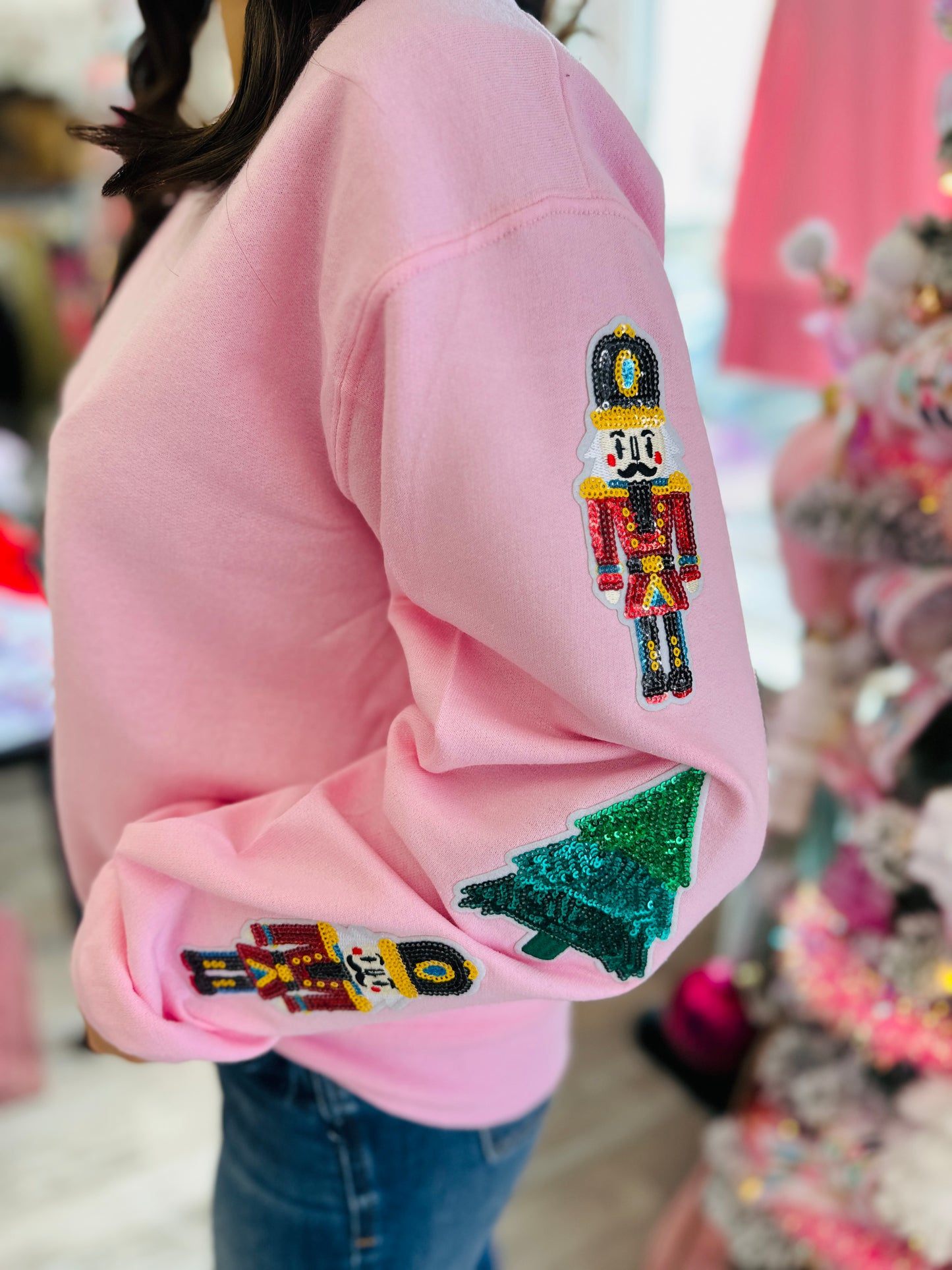 Nutcracker + Christmas Tree Sparkle Sleeve Sweatshirt