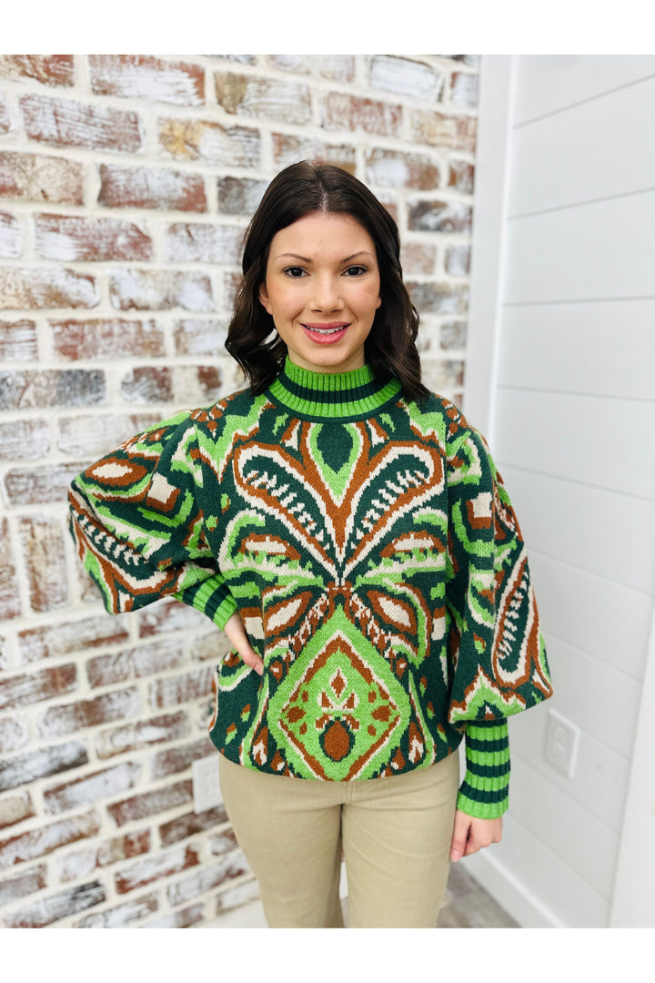 Pattern Puff Sleeve Sweater