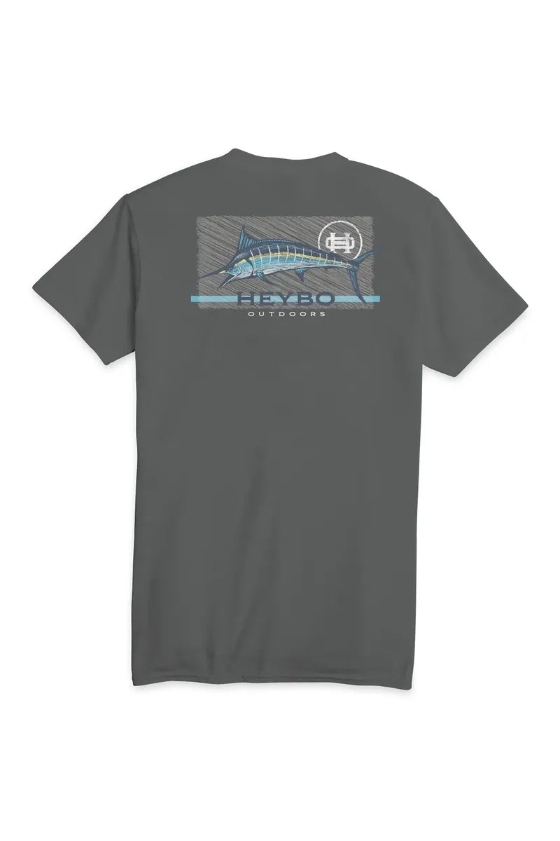 Youth grey tshirt with offshore marlin design on the back.