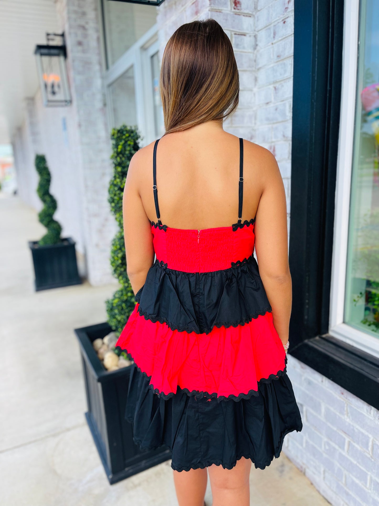 Trimmed in Red & Black Dress