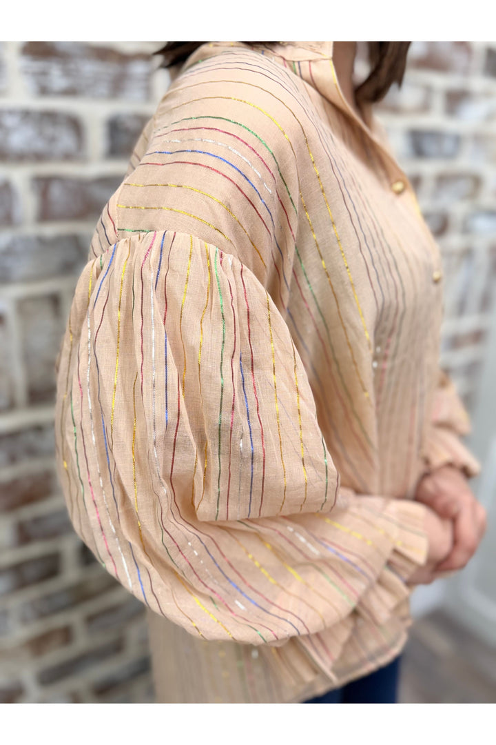 Nude Metallic Stripe Top