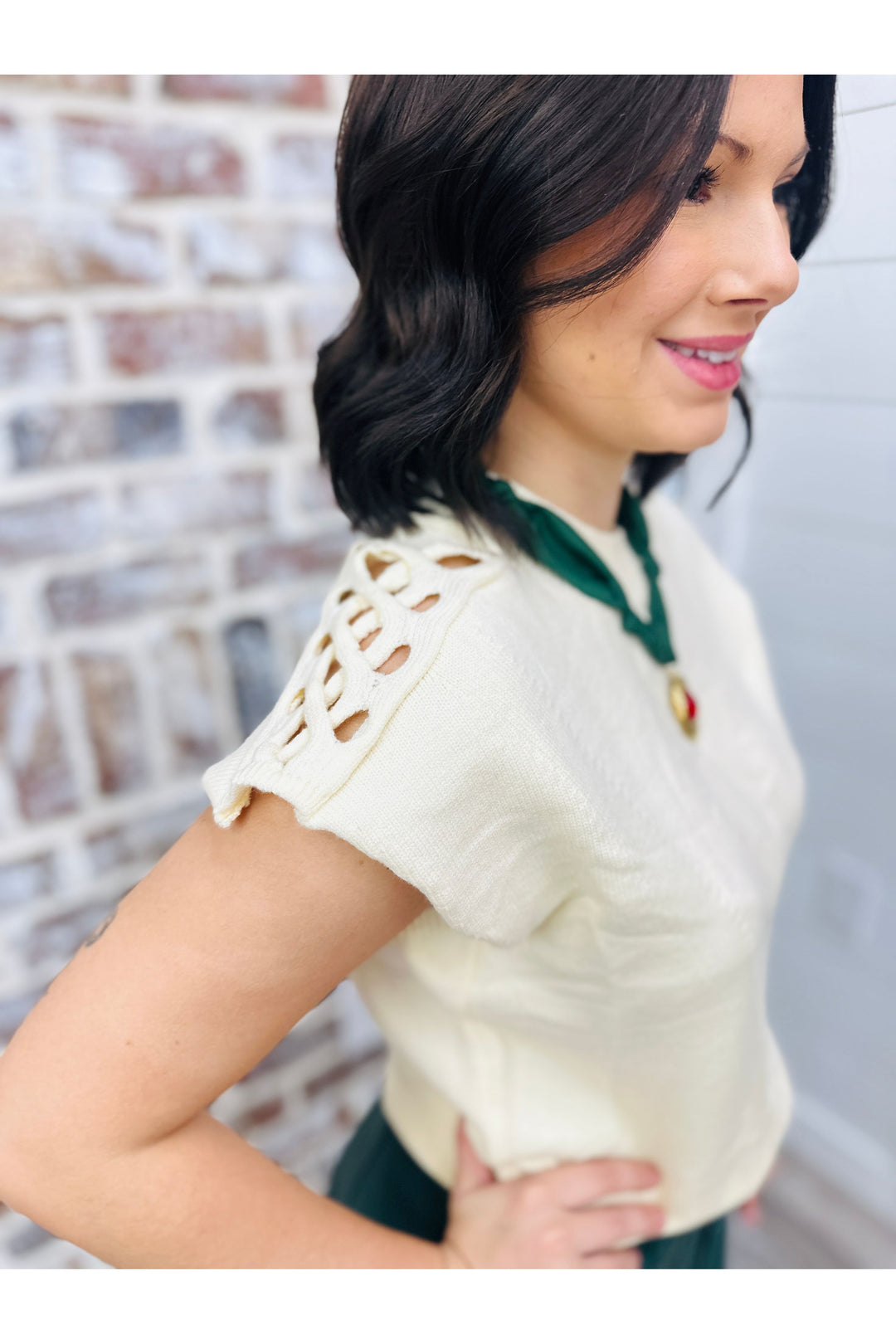 Ivory Shoulder Detail Sweater Top