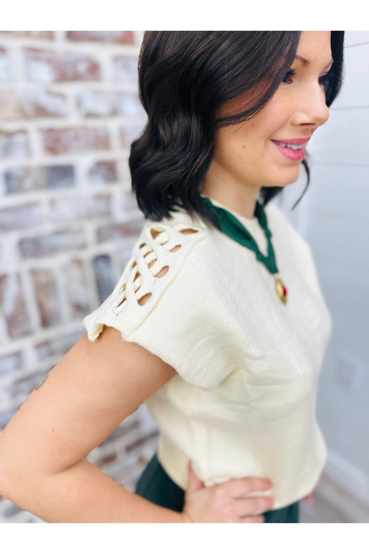 Ivory Shoulder Detail Sweater Top