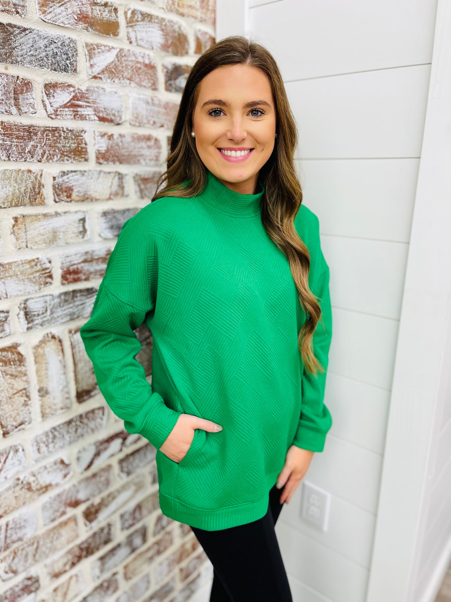 Green Textured Pocket Top