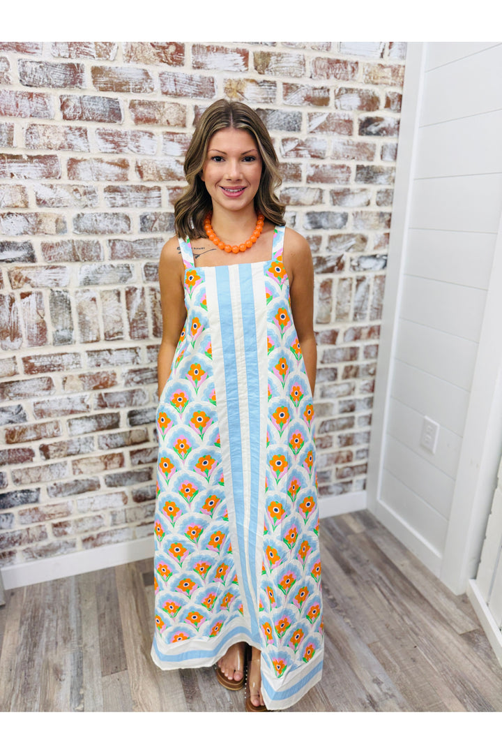 Stripes & Flowers Midi Dress