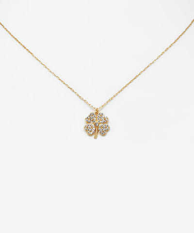 Brass CZ Clover Pendant Necklace