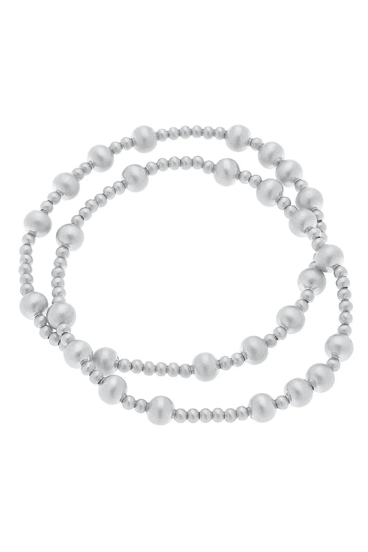 Shelby Ball Bead Stretch Bracelets (Set of 2) in Satin Silver