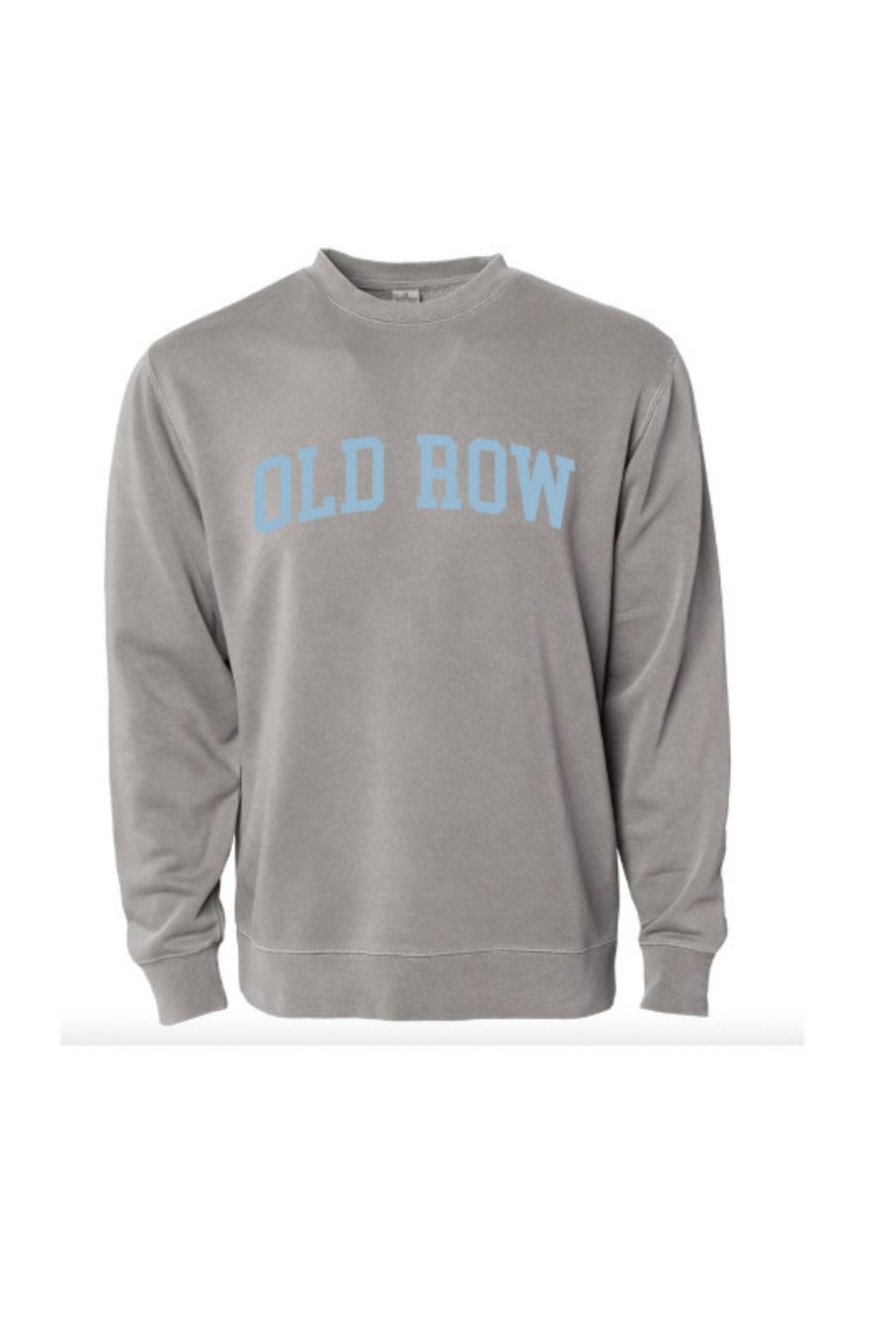Grey sweatshirt with baby blue Old Row text