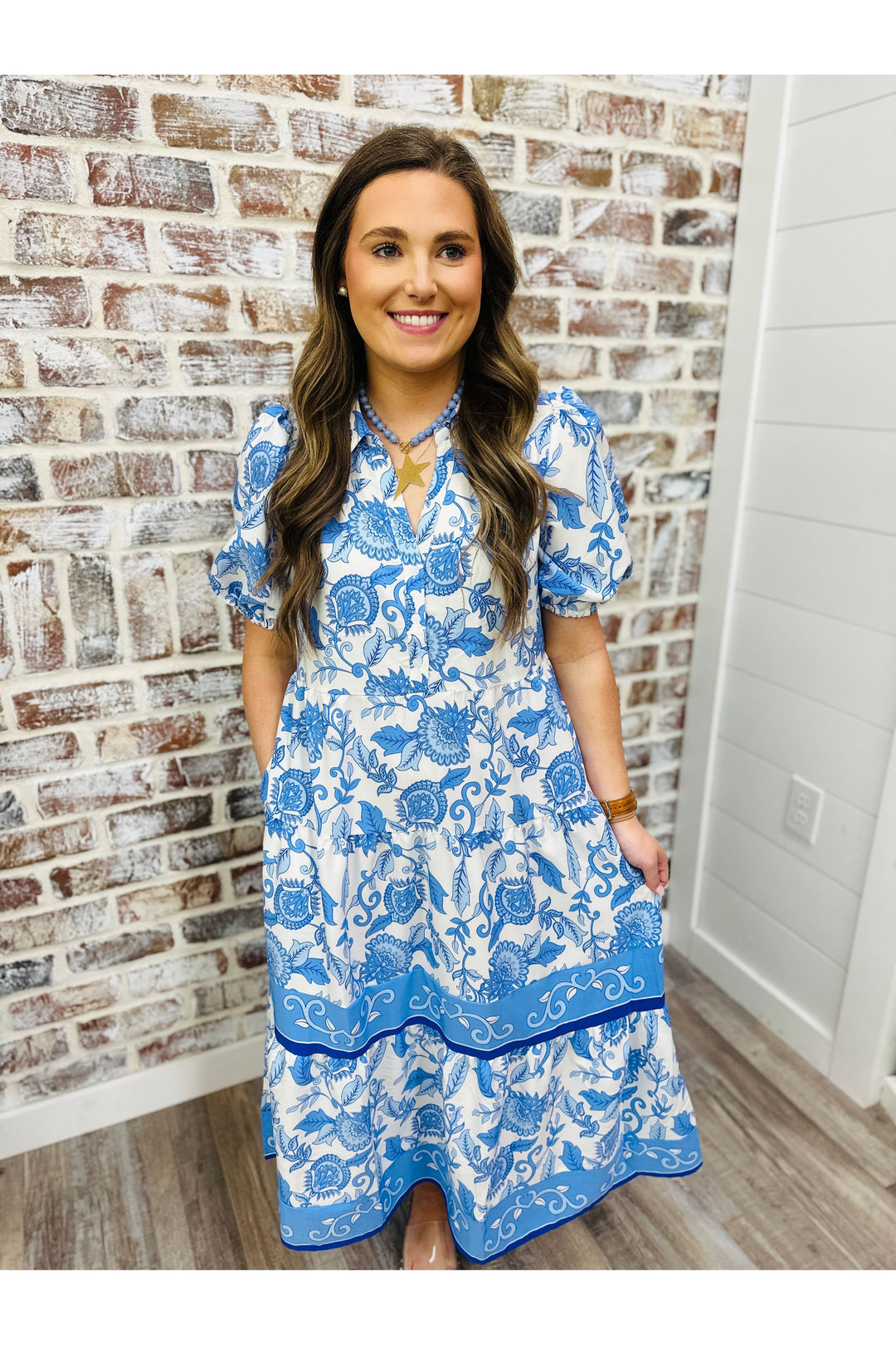 Mary Square Eloise Dress | Porcelain Vines Blue
