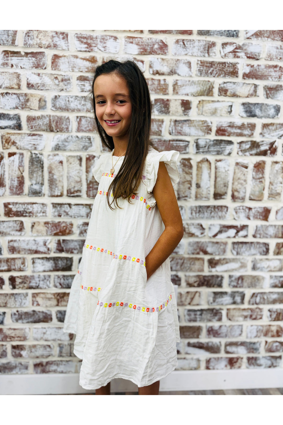 Youth Contrast Floral lace Trim Ruffle Dress