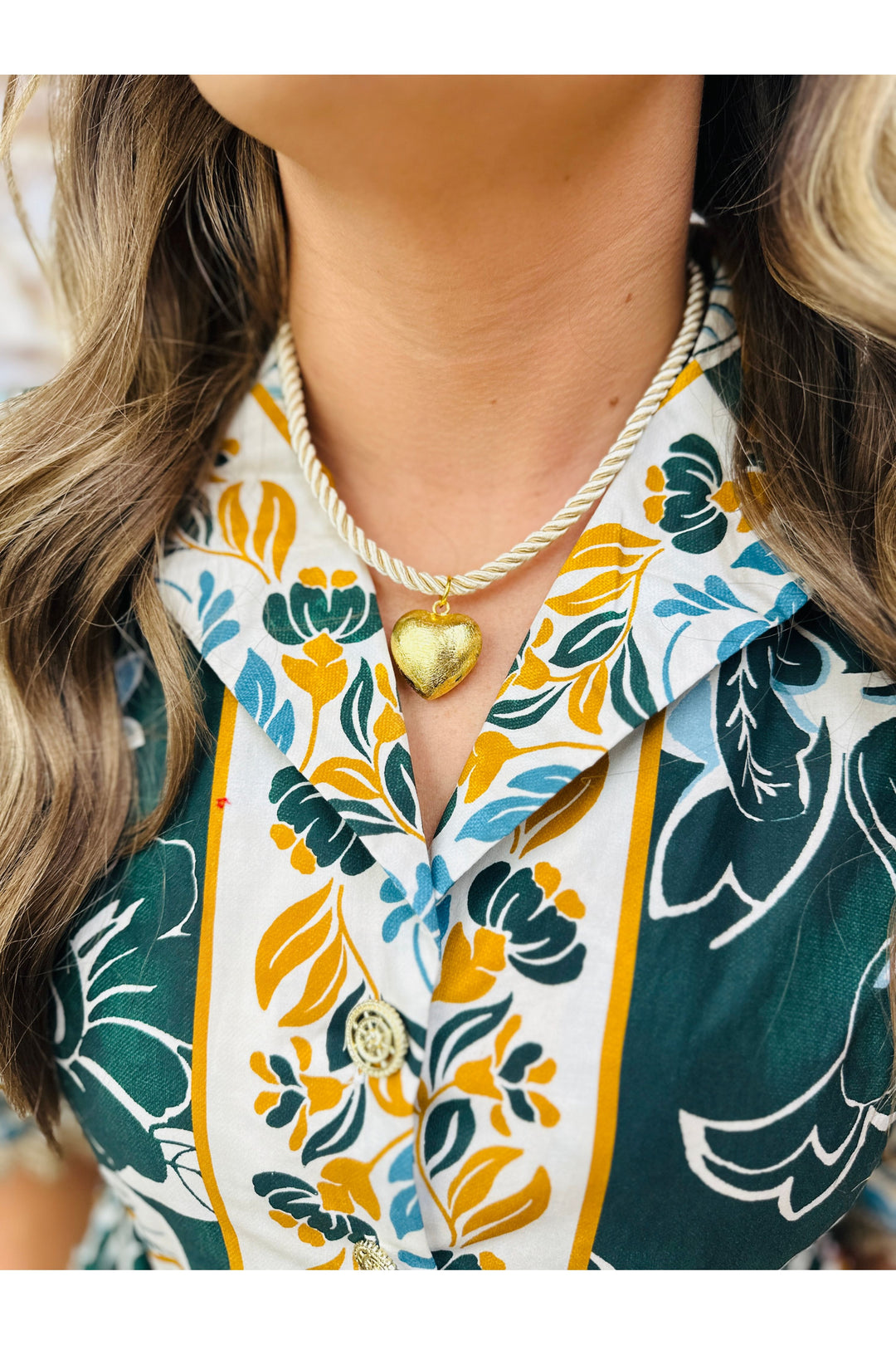 Tan rope necklace with heart pendant