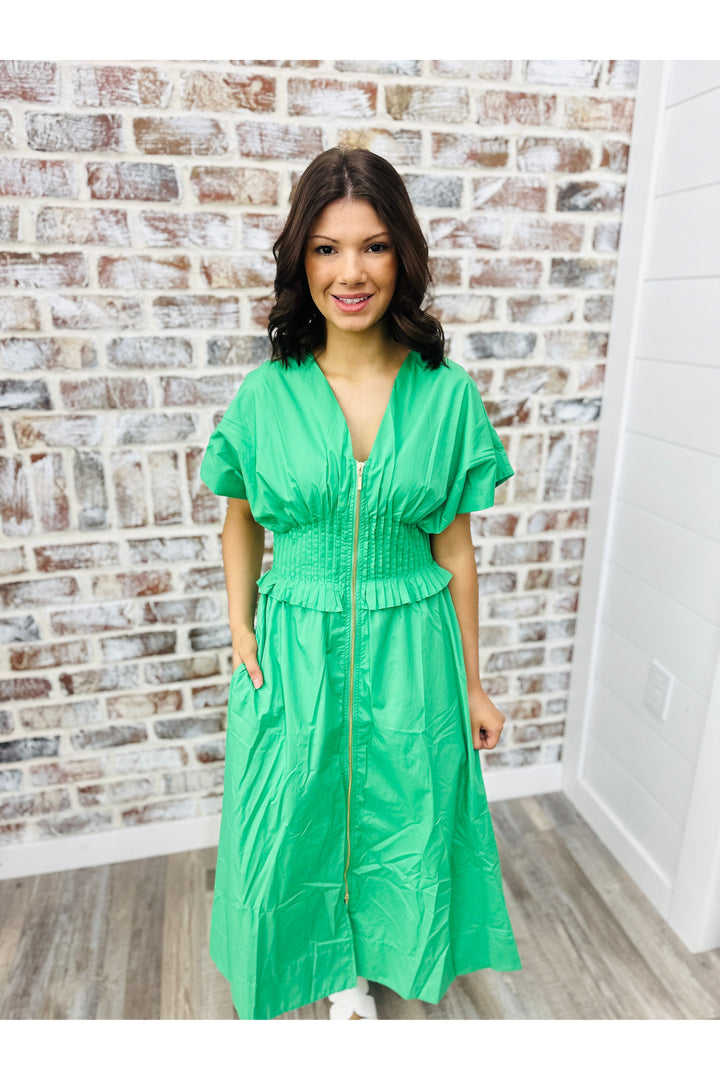 Zipped In Green Midi Dress