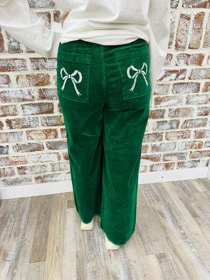 Hunter Green Bow Pocket Pant