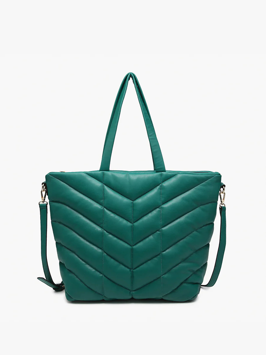 Forest Green Brinley Vegan Quilted Chevron Tote