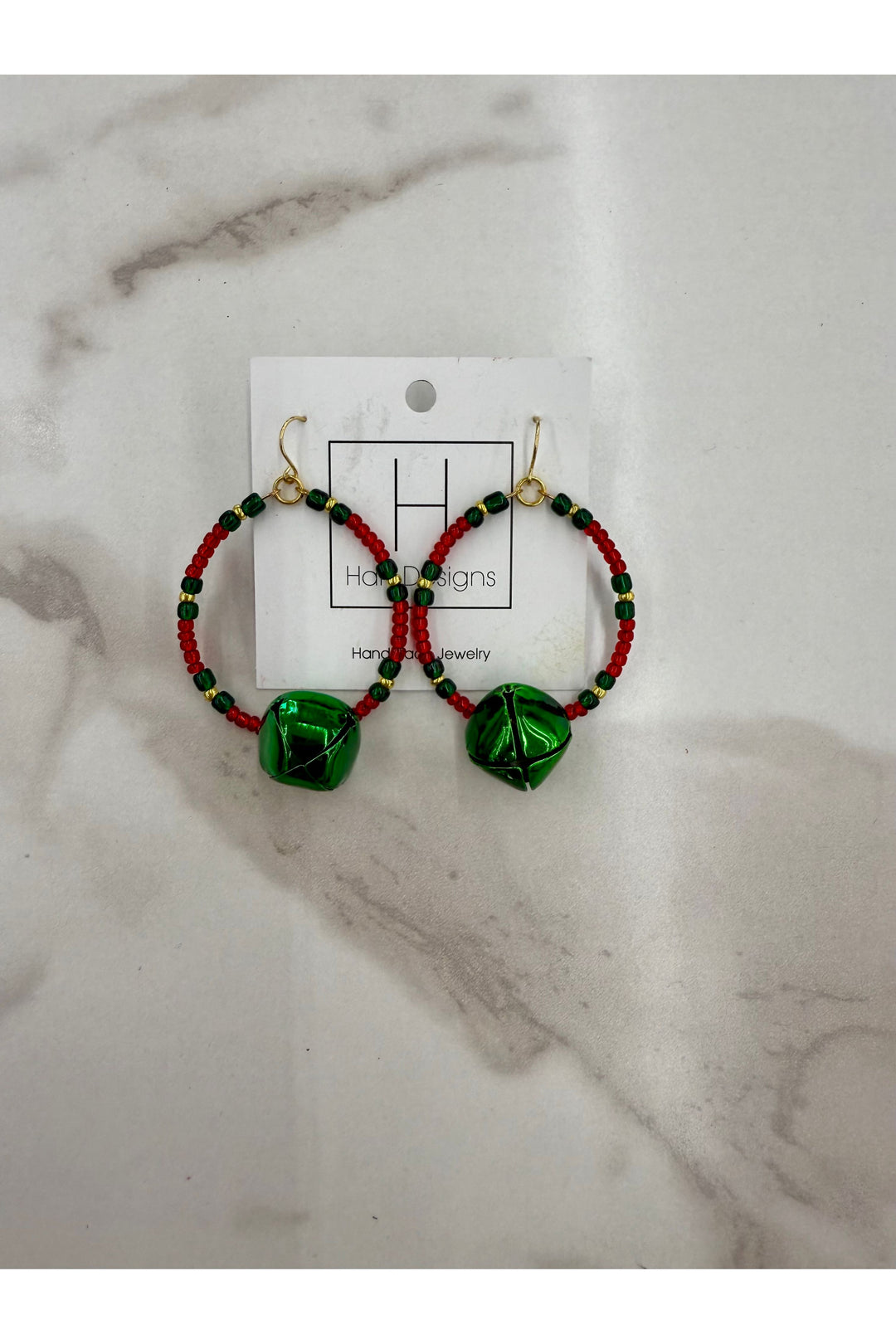 Green jingle bell & beaded earrings