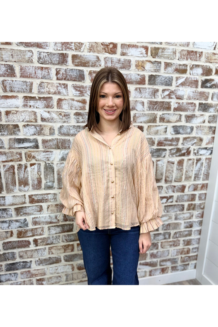 Nude Metallic Stripe Top